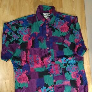 Vintage Petite Moi Abstract Geometric Floral Hawaiian Shirt